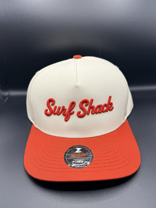 Surf Shack Hat, Cream crown, burnt-red brim, red script