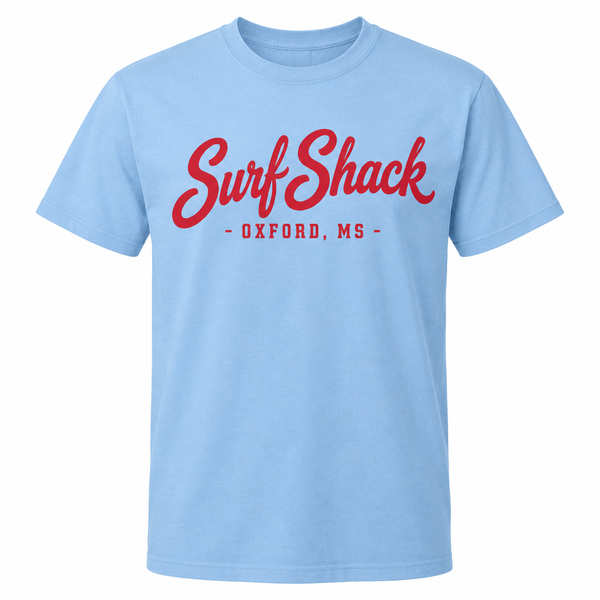 Surf Shack Ole Miss Tee, Powder Blue / Red