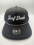 Surf Shack Hat, Black, white script, black/white rope