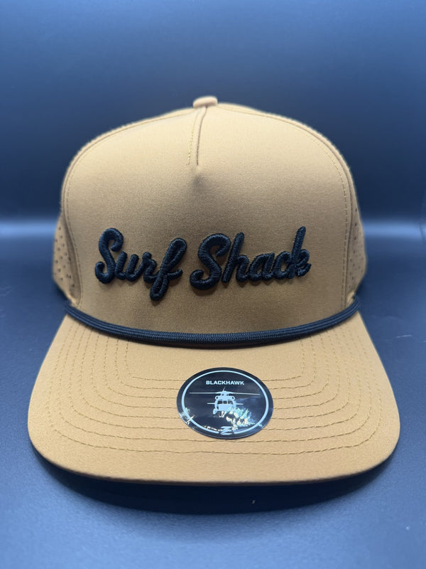 Surf Shack Hat, Caramel, black script, black rope