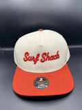 Surf Shack Hat, Cream crown, burnt-red brim, red script