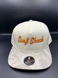 Surf Shack Hat, Cream, palm-camo brim, burnt orange script