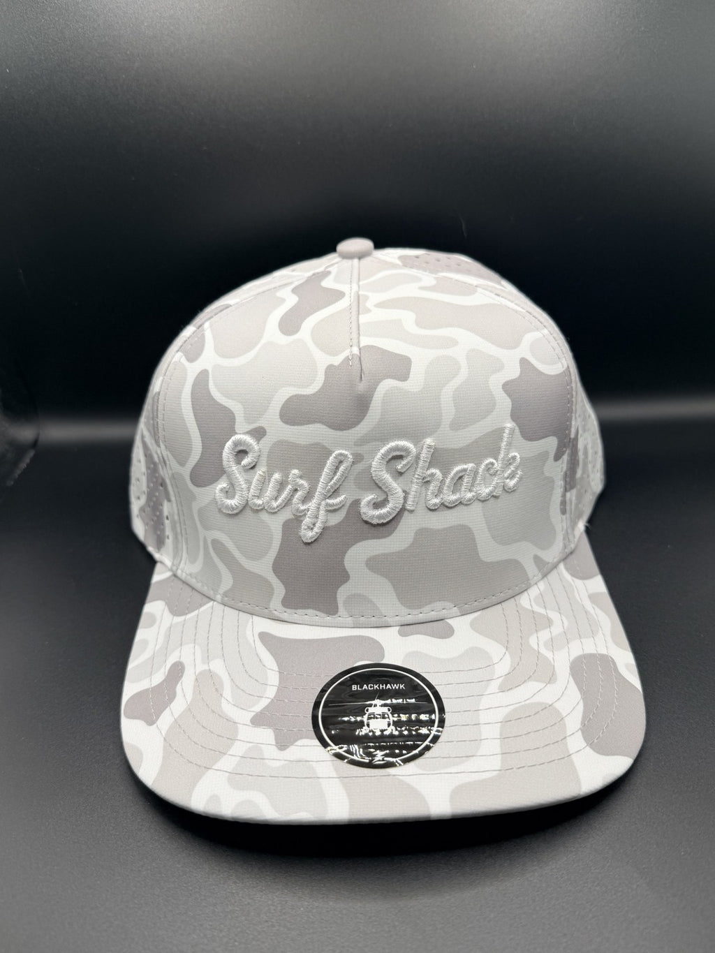 Surf Shack Hat, Gray/white camo, white script