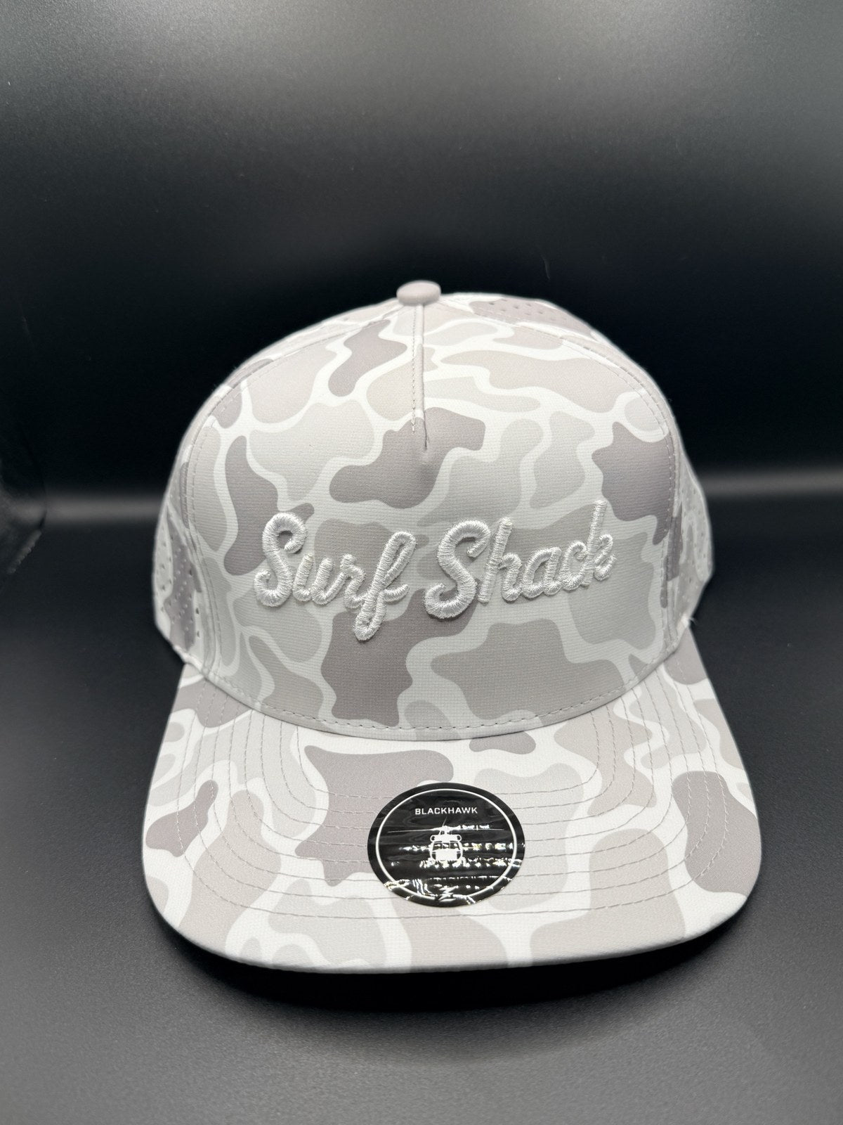 Surf Shack Hat, Gray/white camo, white script