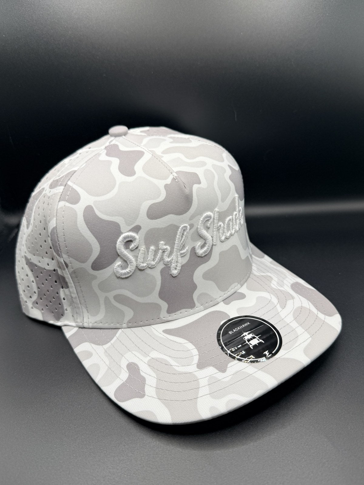 Surf Shack Hat, Gray/white camo, white script