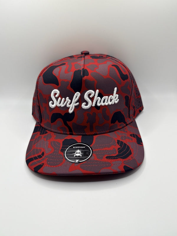 Surf Shack Hat, Red camo, white script