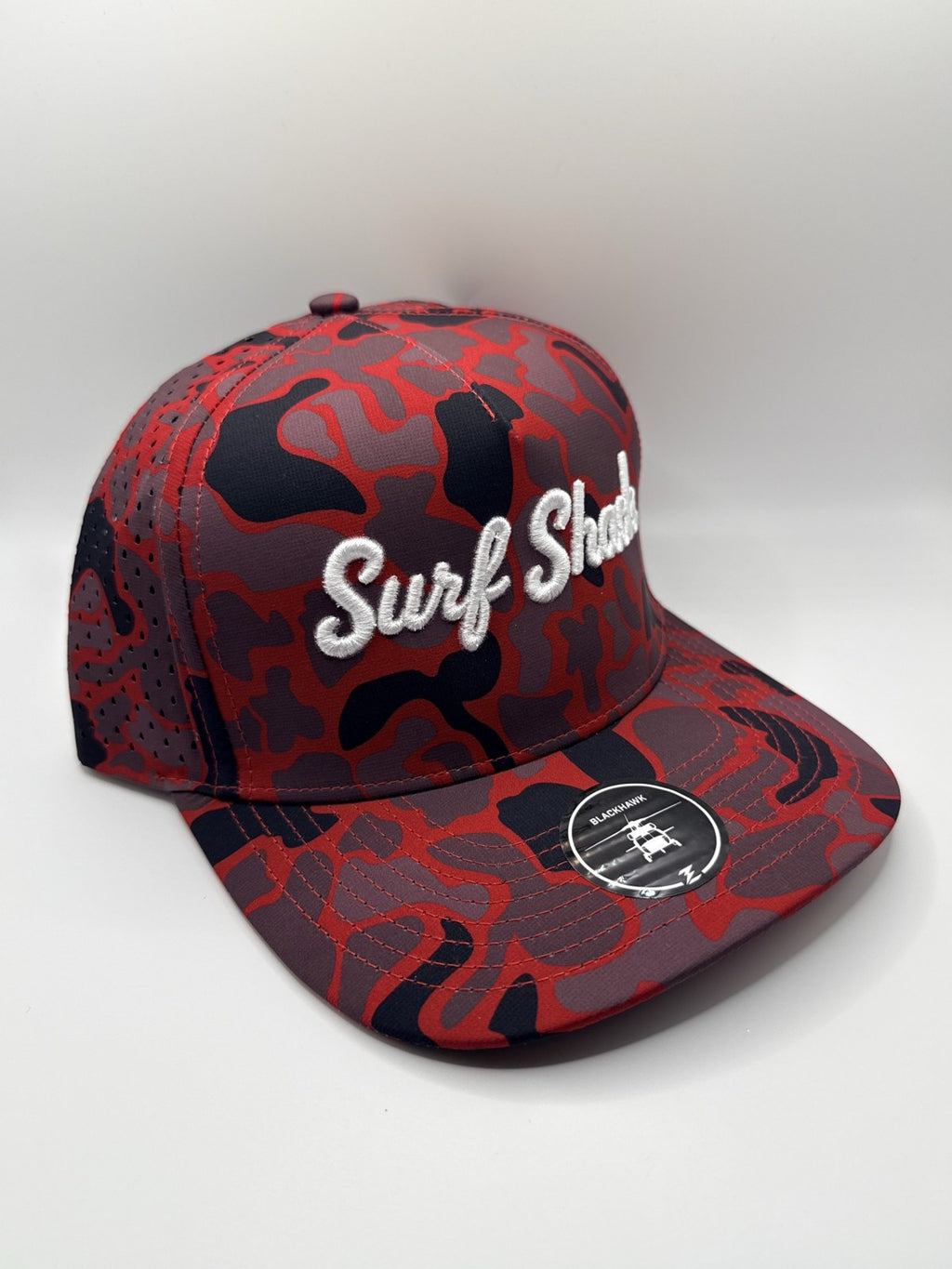 Surf Shack Hat, Red camo, white script