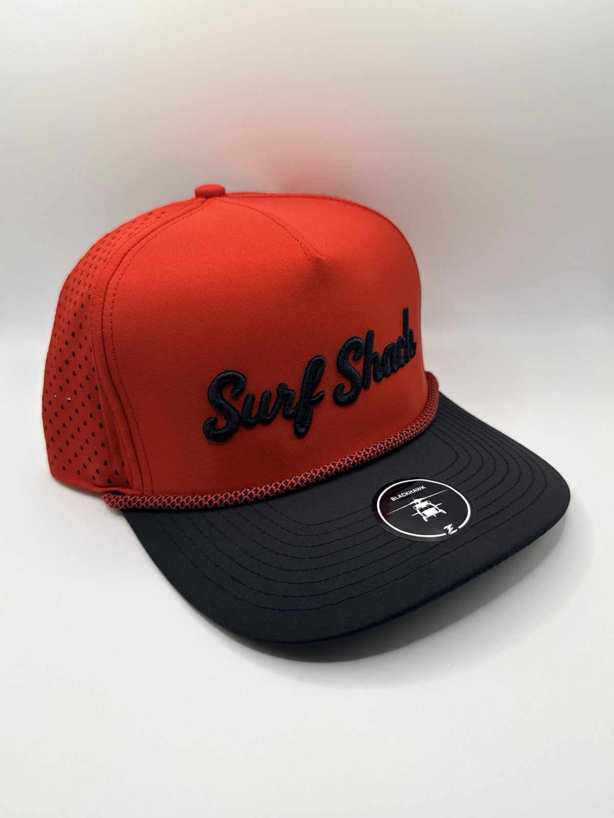Surf Shack Hat, Red crown, black brim, black script