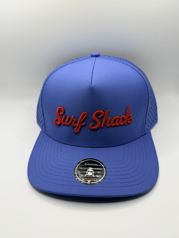 Surf Shack Hat, Royal, red-orange script