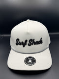 Surf Shack Hat, White, black script, black/white rope