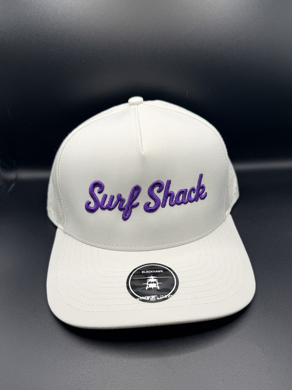 Surf Shack Hat, White, purple script