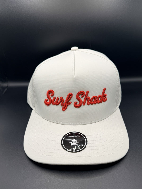 Surf Shack Hat, White, red script