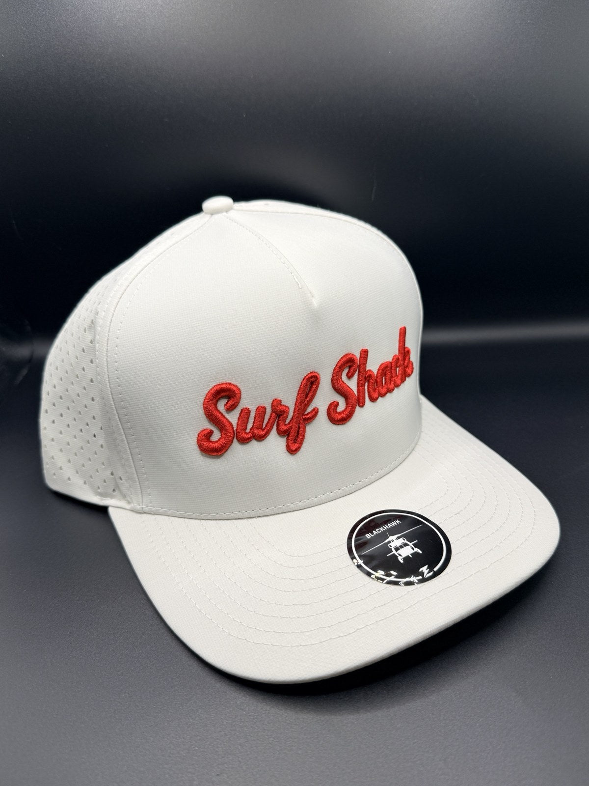 Surf Shack Hat, White, red script