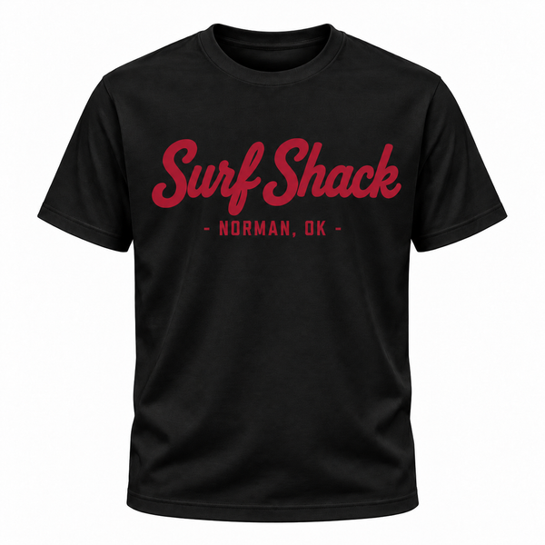 Surf Shack Oklahoma Tee, Black / Crimson