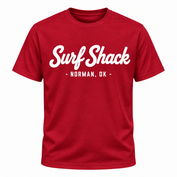 Surf Shack Oklahoma Tee, Crimson / White